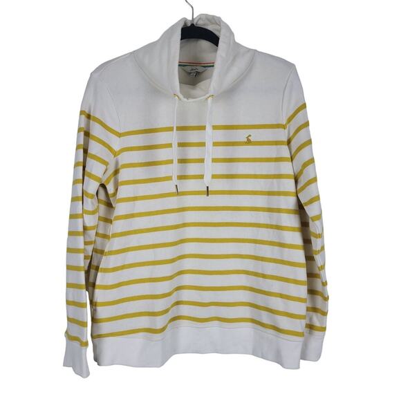Joules Hooded Sweatshirt 6 Womens White Yellow Striped Long Sleeve Cowl Neck - Picture 1 of 11